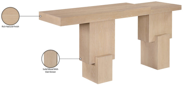 Meridian Furniture Anzio Oak Veneer Solid Wood Console Table with Grooved Detail for Entryway or Living Room Natural 302Natural-T