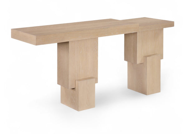 Meridian Furniture Anzio Oak Veneer Solid Wood Console Table with Grooved Detail for Entryway or Living Room Natural 302Natural-T