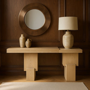 Meridian Furniture Anzio Oak Veneer Solid Wood Console Table with Grooved Detail for Entryway or Living Room Natural 302Natural-T