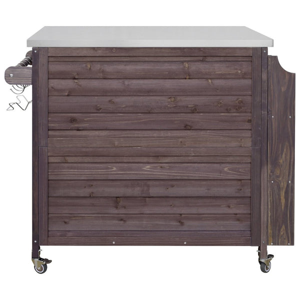 English Elm K&k Rolling Outdoor Kitchen Island Solid Fir Wood Stainless Steel Top Storage Cabinet Dark Brown N707P370287Z