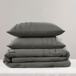 English Elm 3-piece Cal King Pintuck Pleated Microfiber Comforter Set Soft Washed Tailored Bedding Grey B035P463228