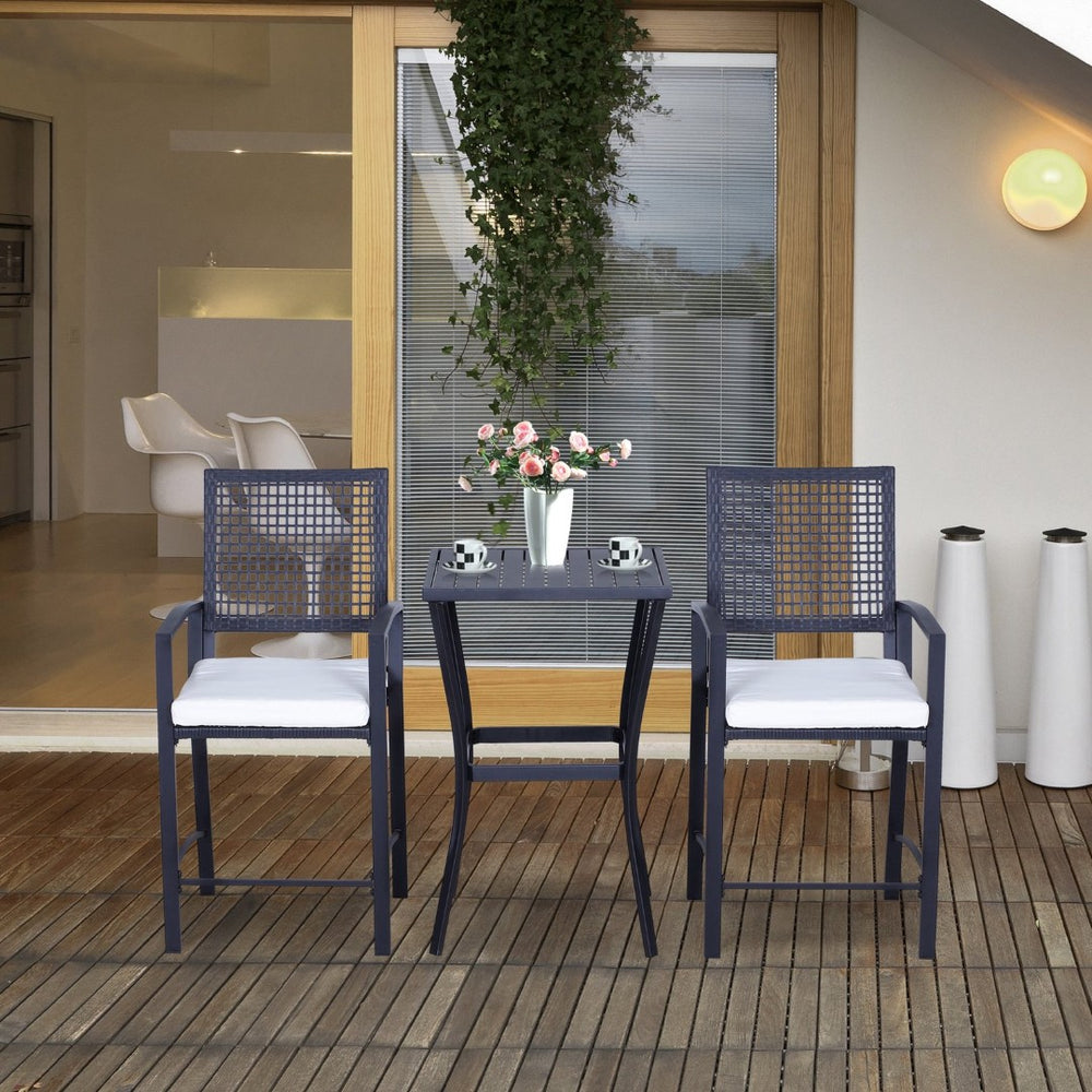 English Elm Outsunny 3-Piece Patio Bar Set With Cushions - Stylish Rattan Wicker Outdoor Bistro Furniture Set W2225P217539-GIGA