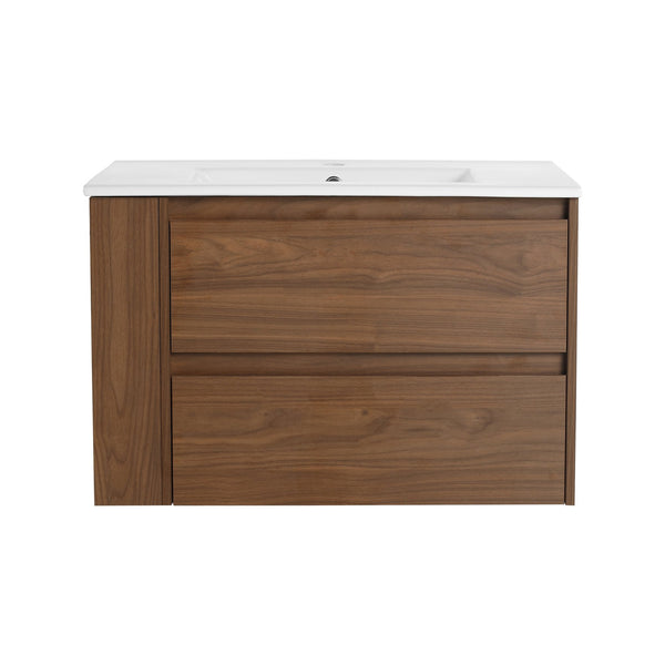 English Elm 30" Wall Mount Bathroom Vanity With Ceramic Sink & Soft-Close Drawers For Modern Storage Solutions W999S00207