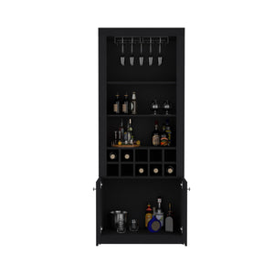 English Elm Nero 74-Inch Tall Bar Cabinet with 10-Bottle Cubbies, 16 Stemware Slots, 4 Shelves, Black B070P188833