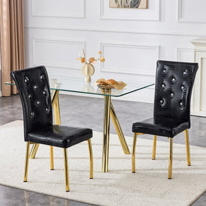 English Elm 51-inch Tempered Glass Rectangular Dining Table Electroplated Metal Base Open Plan Gold W3875S00003