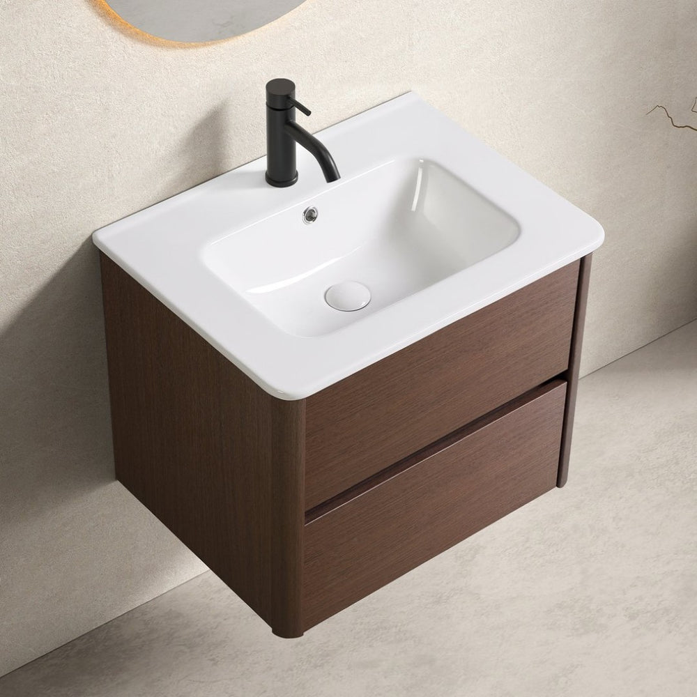 English Elm 24" Wall Mounted Bathroom Vanity with Porcelain Sink and Single Storage Drawer W3402S00003