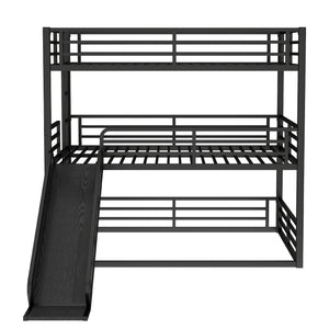 English Elm Full Triple Bunk Bed With Slide - Heavy-Duty Metal Frame, Noise-Reducing Design, Black Finish W1580S00171
