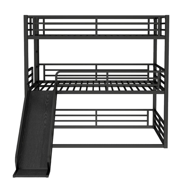 English Elm Full Triple Bunk Bed With Slide - Heavy-Duty Metal Frame, Noise-Reducing Design, Black Finish W1580S00171