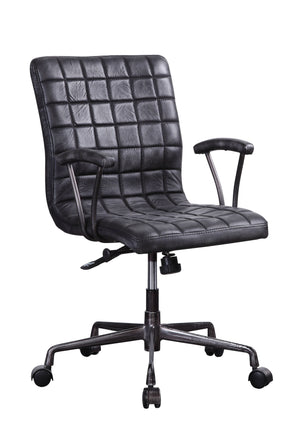 English Elm Barack Vintage Black Top Grain Leather Office Chair — Executive 360° Swivel, Adjustable 16"-19" Seat B2726P386520