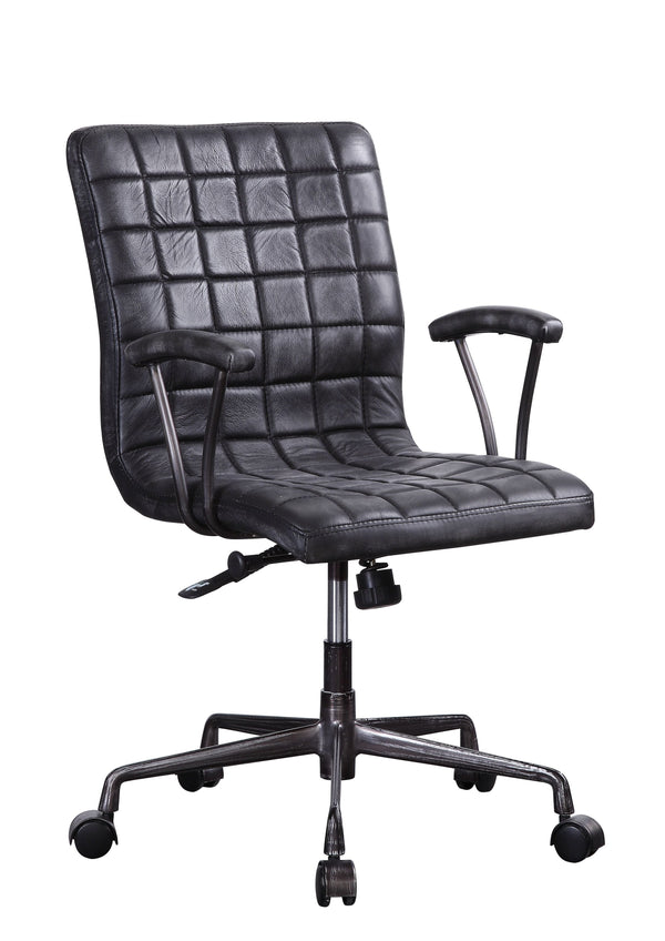 English Elm Barack Vintage Black Top Grain Leather Office Chair — Executive 360° Swivel, Adjustable 16"-19" Seat B2726P386520