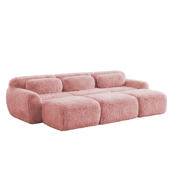 English Elm 3-seater Curved Modular Sectional Plush Upholstered Sofa with Linkable Ottoman for Living Rooms Pink W714S01561