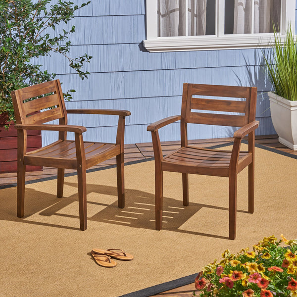 English Elm Christopher Knight Home® - STAMFORD Acacia Dining Chairs Set of 2 - Dark Brown Slatted Modern Outdoor Seating, Durable Wood 60267.00DBRN