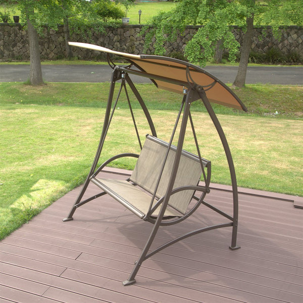 English Elm 2-Seat Patio Swing Chair with Adjustable UV Canopy, Textilene Comfort, Steel Frame, 700lb Capacity W1859110126