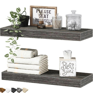 English Elm Bathroom Floating Shelves Matte Steel Set of 2 Farmhouse Wall Mounted Storage Grey W2181P474866