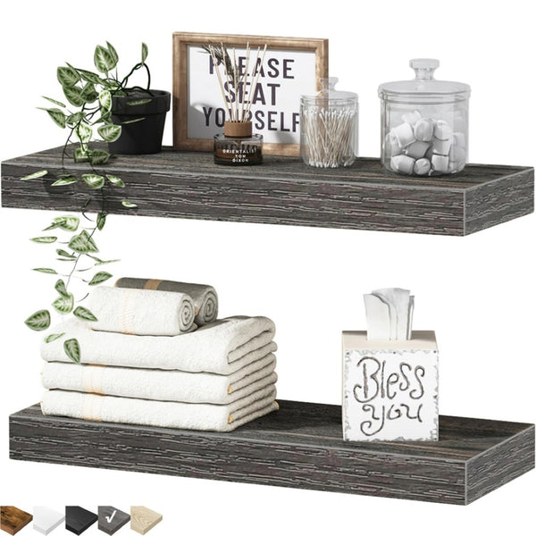 English Elm Bathroom Floating Shelves Matte Steel Set of 2 Farmhouse Wall Mounted Storage Grey W2181P474866