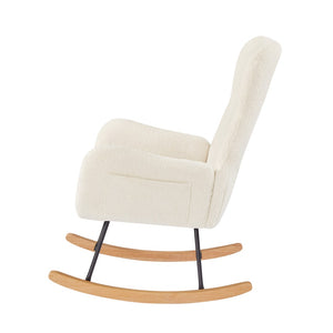 English Elm Beige Teddy Fabric Rocking Armchair with High Back for Nursery or Living Room W3985P400394
