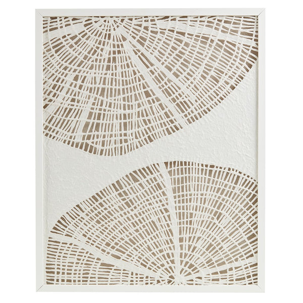 English Elm Framed Abstract Coastal Rice Shadowbox Wall Decor, Off-White Handmade Paper, Glass-Protected Frame, 25.25x31.25" B035P266693