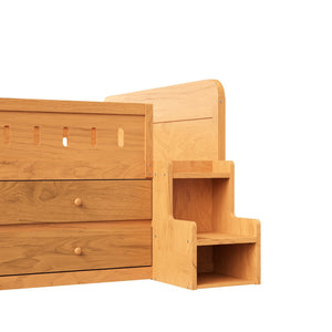 English Elm Wooden Full Bed Frame with Led Headboard Four Storage Drawers and Ladder Shelf Wood N7090004028D