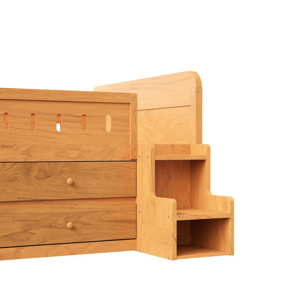 English Elm Wooden Full Bed Frame with Led Headboard Four Storage Drawers and Ladder Shelf Wood N7090004028D