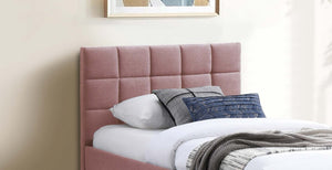 English Elm Contemporary Full Upholstered Trundle Bed Brushed Linen Grid Stitch Low Profile Frame Light Pink B011S02068