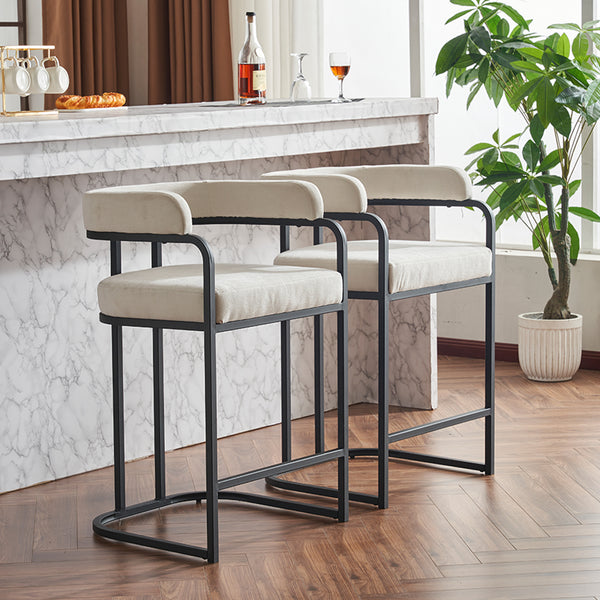 English Elm Modern Chenille Counter Stools Set of 2 — Upholstered Ergonomic Bar Chairs with Metal Frame & Armrests for Kitchen Island White W1901P264276