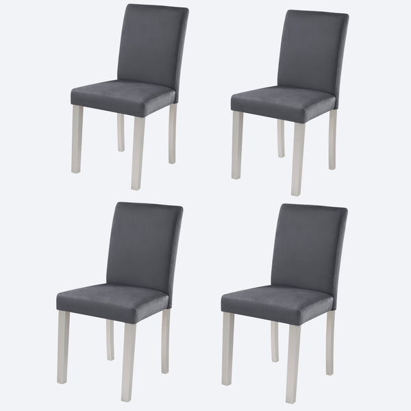 English Elm Dining Chairs Set for 4 with Plush Flannelette Upholstery, Ergonomic High Back & Solid Wood Legs, Silver Gray W1998P266887