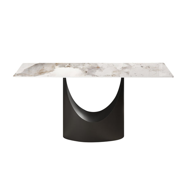 English Elm 63" Modern Artificial Stone Dining Table With Black Iron Legs - Seats 6-8, Elegant & Durable Design W1535S00562