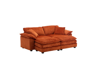 English Elm Corduroy Plush 2-Seat Sofa with 2 Back Cushions, Toss Pillows & Ottomans — Deep Seat Comfort Orange W2363S00066