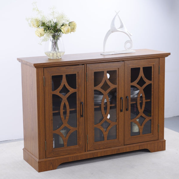 English Elm 48.66" Wide Tempered Glass Door Buffet Sideboard with Adjustable Shelves Dark Finish Dark Oak W2899P372745