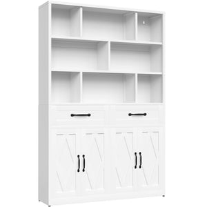 English Elm 71" Tall Metal Bookcase with Open Shelves Drawers and Cabinet Doors for Modern Office T2398S00002