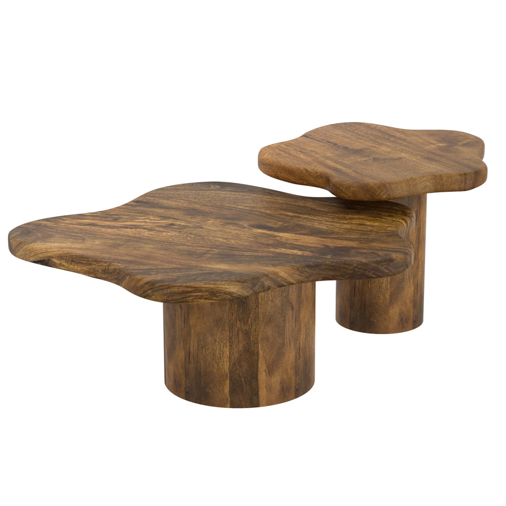 Worldwide Home Furnishings Mayal-2pc Designer-inspired Coffee Table Set With Solid Mango Wood For Modern & Rustic Decor Walnut Solid Mango Wood 303-149wal