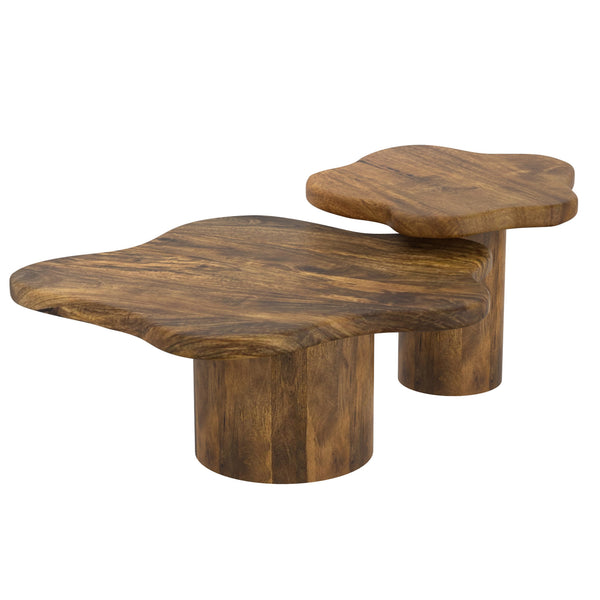 Worldwide Home Furnishings Mayal-2pc Designer-inspired Coffee Table Set With Solid Mango Wood For Modern & Rustic Decor Walnut Solid Mango Wood 303-149wal