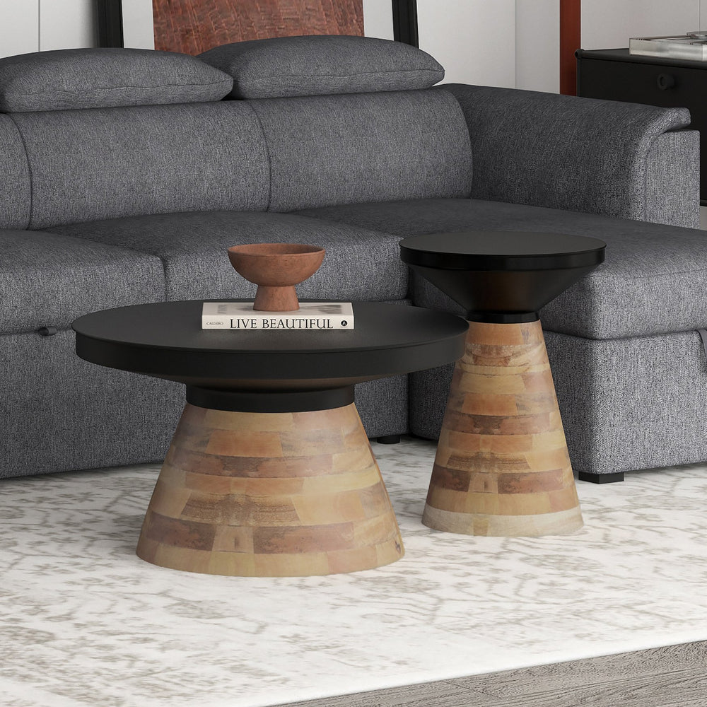 Worldwide Home Furnishings Boden-2pc Mid-century Modern Coffee Table Set - Stylish Black Iron & Mango Wood Design For Any Space Black,Walnut Metal,Solid Wood 303-229bk