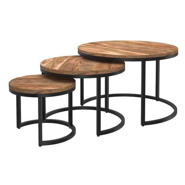 Worldwide Home Furnishings Darsh-3pc Nesting Coffee Tables - Rustic Modern Design With Solid Mango Wood & Black Metal Frames Natural,Black Solid Wood,Iron 303-403nat