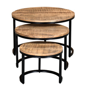 Worldwide Home Furnishings Darsh-3pc Nesting Coffee Tables - Rustic Modern Design With Solid Mango Wood & Black Metal Frames Natural,Black Solid Wood,Iron 303-403nat