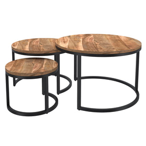 Worldwide Home Furnishings Darsh-3pc Nesting Coffee Tables - Rustic Modern Design With Solid Mango Wood & Black Metal Frames Natural,Black Solid Wood,Iron 303-403nat