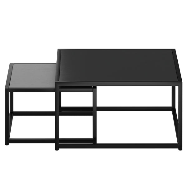 Worldwide Home Furnishings Quinn-2pc Contemporary Black Coffee Table Set - Stylish Nested Design For Modern Living Spaces Black Metal,Engineered Wood 303-524bk