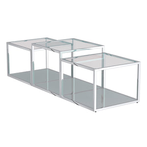 Worldwide Home Furnishings Casini-3pc Contemporary Modular Coffee Table Set For Creative Layouts In Any Living Space Silver Metal,Glass 303-632ch-3