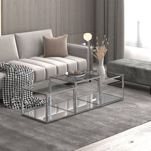 Worldwide Home Furnishings Casini-3pc Contemporary Modular Coffee Table Set For Creative Layouts In Any Living Space Silver Metal,Glass 303-632ch-3