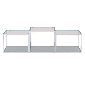 Worldwide Home Furnishings Casini-3pc Contemporary Modular Coffee Table Set For Creative Layouts In Any Living Space Silver Metal,Glass 303-632ch-3