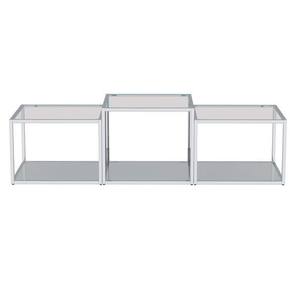 Worldwide Home Furnishings Casini-3pc Contemporary Modular Coffee Table Set For Creative Layouts In Any Living Space Silver Metal,Glass 303-632ch-3