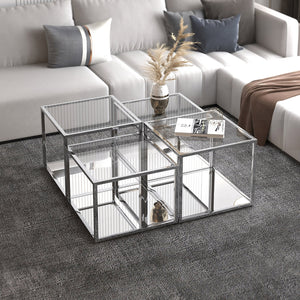 Worldwide Home Furnishings Casini-4pc Contemporary Modular Table Set For Creative Layouts And Perfect Space Fit Silver Metal,Glass 303-632ch-4
