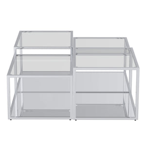 Worldwide Home Furnishings Casini-4pc Contemporary Modular Table Set For Creative Layouts And Perfect Space Fit Silver Metal,Glass 303-632ch-4