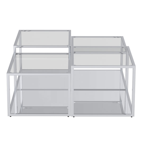 Worldwide Home Furnishings Casini-4pc Contemporary Modular Table Set For Creative Layouts And Perfect Space Fit Silver Metal,Glass 303-632ch-4