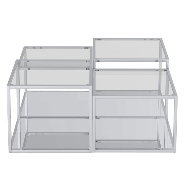 Worldwide Home Furnishings Casini-4pc Contemporary Modular Table Set For Creative Layouts And Perfect Space Fit Silver Metal,Glass 303-632ch-4