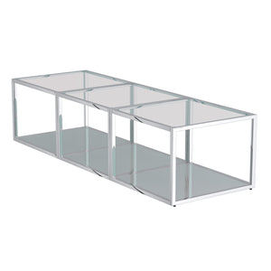 Worldwide Home Furnishings Casini-3pc Contemporary Modular Coffee Table Set For Creative Layouts In Any Living Space Silver Metal,Glass 303-632ch_S