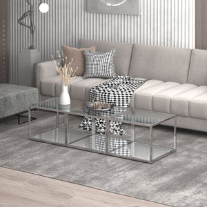 Worldwide Home Furnishings Casini-3pc Contemporary Modular Coffee Table Set For Creative Layouts In Any Living Space Silver Metal,Glass 303-632ch_S