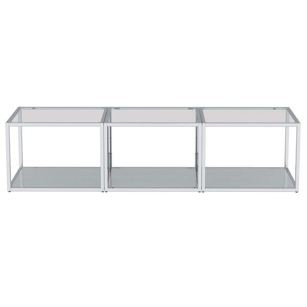 Worldwide Home Furnishings Casini-3pc Contemporary Modular Coffee Table Set For Creative Layouts In Any Living Space Silver Metal,Glass 303-632ch_S