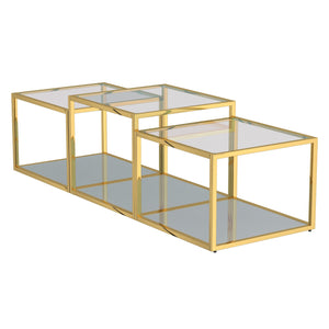 Worldwide Home Furnishings Casini-3pc Contemporary Modular Coffee Table Set For Creative Layouts In Any Living Space Gold Metal,Glass 303-632gl-3