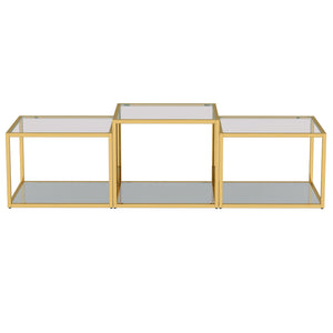 Worldwide Home Furnishings Casini-3pc Contemporary Modular Coffee Table Set For Creative Layouts In Any Living Space Gold Metal,Glass 303-632gl-3